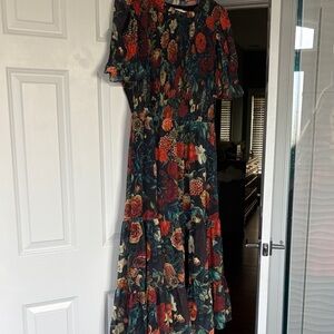 Ivy City Co Black Floral Maxi Dress with Red and Green Blooms